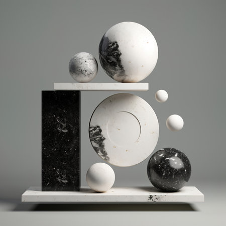 Still life podium balls black and white marble generative aiの素材