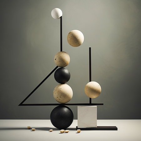 Still life podium balls black and white marble generative aiの素材
