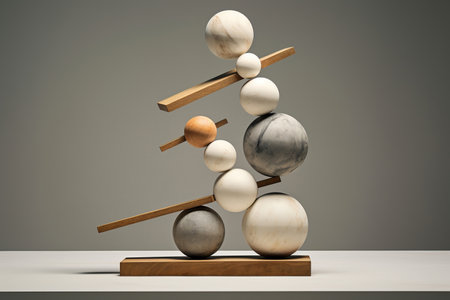 Still life podium balls black and white marble generative aiの素材