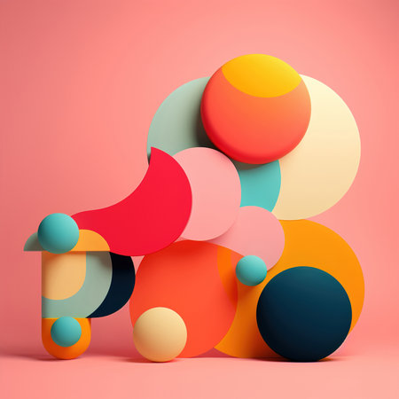 Colorful abstract shapes puzzle on a pink background generative aiの素材