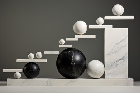 Still life podium balls black and white marble generative aiの素材