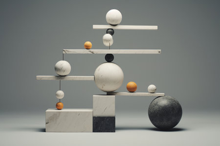 Still life podium balls black and white marble generative aiの素材