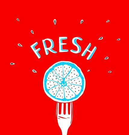 fresh slice of orange on a red backgroundのイラスト素材