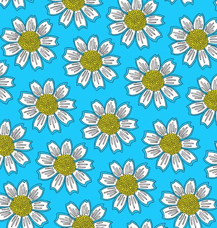 delicate pattern of big white flowers on a blue backgroundのイラスト素材