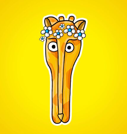 Picture of a giraffe in a flower headband on a yellow backgroundのイラスト素材