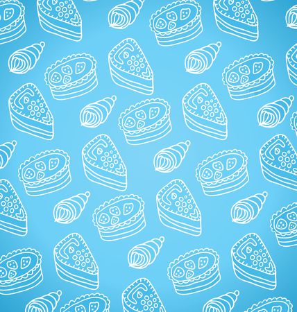 pattern of different cakes on a blue backgroundのイラスト素材