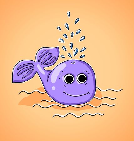 lilac smiling whale on a light orange backgroundのイラスト素材