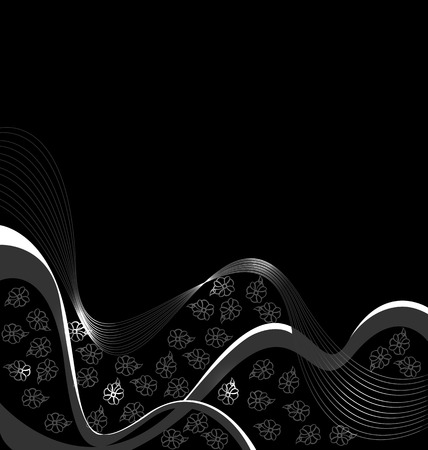 white pattern of lines and flowers on a black backgroundのイラスト素材
