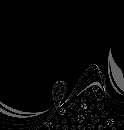 white pattern of lines and flowers on a black backgroundのイラスト素材