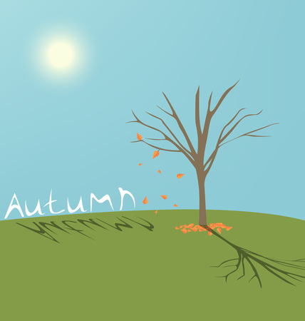 Autumn tree in the middle of the field on the horizonのイラスト素材