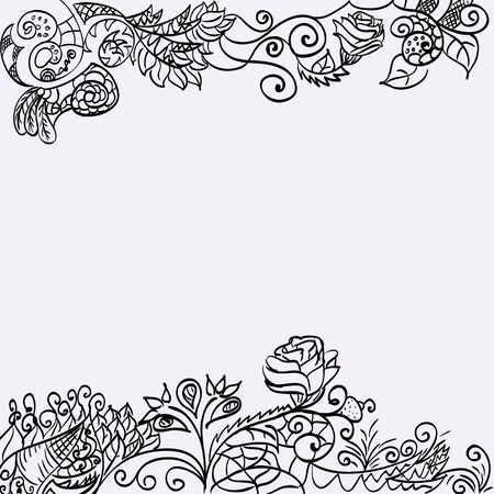 Hand Drawn floral background with detailed frameのイラスト素材