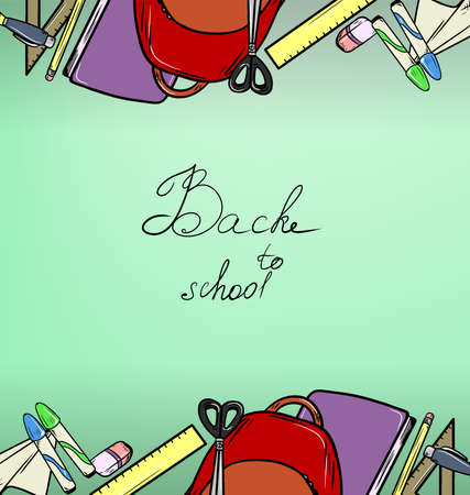 vector background with school supplies frameのイラスト素材