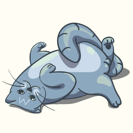 cute cartoon cat on its backのイラスト素材