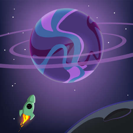 small spaceship drifting towards giant gas planetのイラスト素材