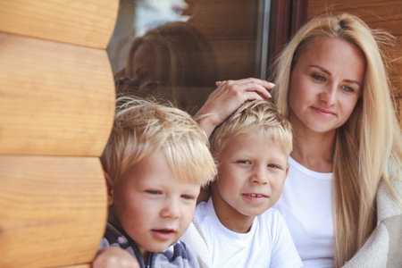 Mom and son spend time togetherの写真素材