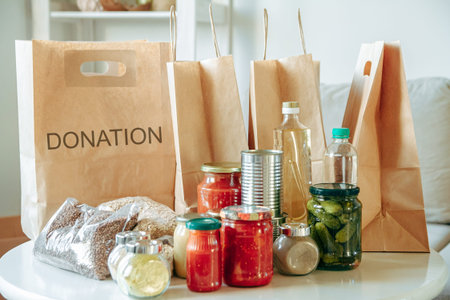 Pack with copy space for blank with food donation