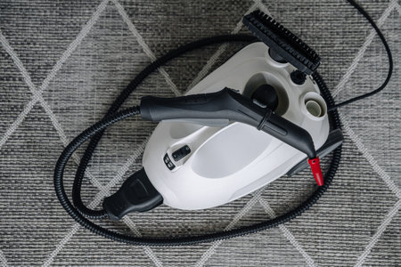 A steam cleaner on the carpet, top view
