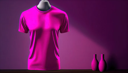Mannequin in pink t-shirt mockup blank on pink monocolor, monochrome background. Generative AI.の素材