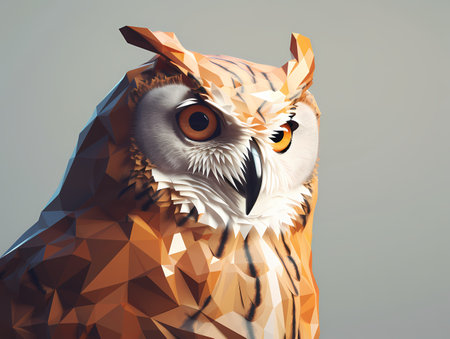 Portrait of an owl bird in low poly style, AI generated.の素材