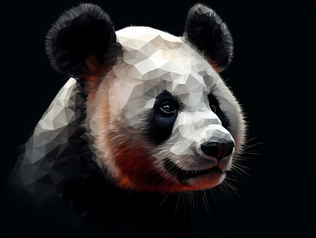 Low poly panda portrait on a dark background, AI generated.の写真素材