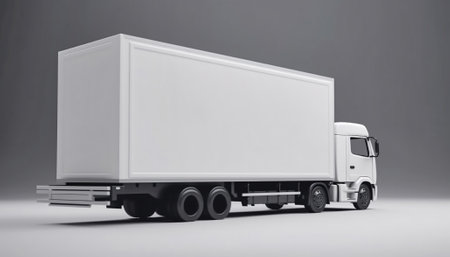 Cargo truck with blank side mock up on gray background, AI generated.の素材