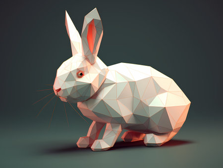Portrait of a rabbit in low poly style, AI generated.の写真素材