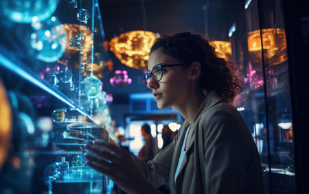 Portrait of a young woman scientist at work in the laboratory, strong woman concept.の素材