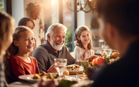 Happy big family celebrating christmas together having a joint christmas dinner, merry christmas.の素材