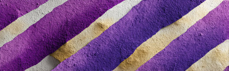 Close-up view of a textured sandstone surface with diagonal stripes in beige, purple, and off-white. Rough finish with a natural, colorful mineral composition.の素材