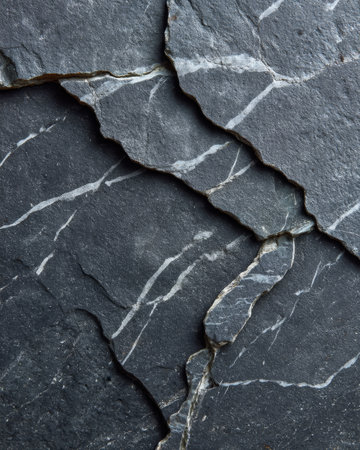 Cracked soapstone layers in close-up with visible mineral lines and raw natural texture. Great for background or geological reference.の素材