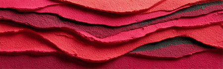 Textured Rosso Levanto stone showing layers of vibrant red, pink, and dark grain lines with torn edges and high-contrast visual appeal, macro shot.の素材