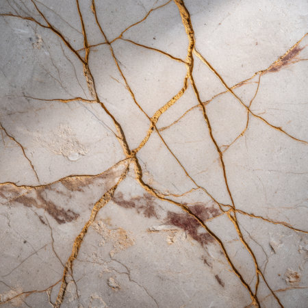 Macro of Truffle marble slab with light natural colors and subtle cracked surface, great for modern interiors or background visuals.の素材