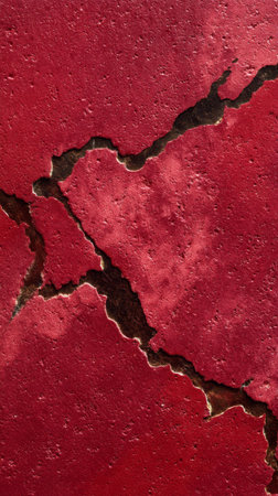 Close-up view of Rosso Levanto red marble texture with dramatic cracks and weathered surface, ideal as luxurious architectural or design background.の素材
