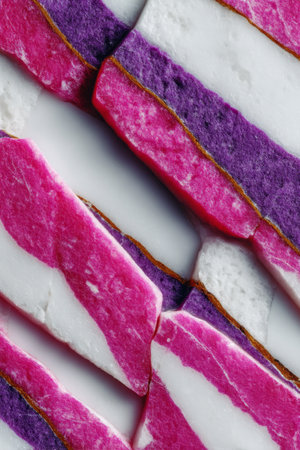 Unique semiprecious marble background featuring dramatic pink, magenta and white mineral bands, commonly used in artistic interiors and luxury decor.の素材