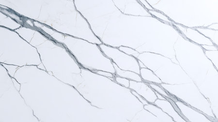 Flat lay image of premium Statuario marble surface with long, dark veins on white background, commonly used in luxury architecture and interior decoration.の素材