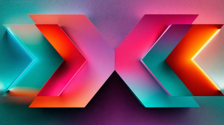 Colorful, glowing neon arrows on a textured background create an eye-catching graphic design with modern appeal.の素材