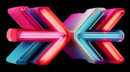 A collection of neon arrows in vibrant colors, pointing towards the right side of a black background.の素材