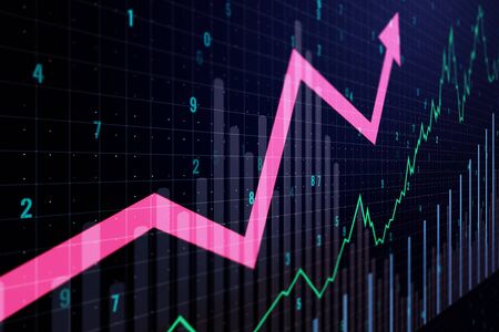 Abstract financial graph with a growing arrow. 3D Renderingの写真素材