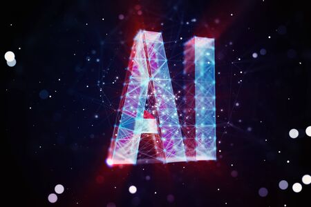 Symbol of Artificial Intelligence technology on abstract dark background, machine learning concept. 3D Renderingの写真素材