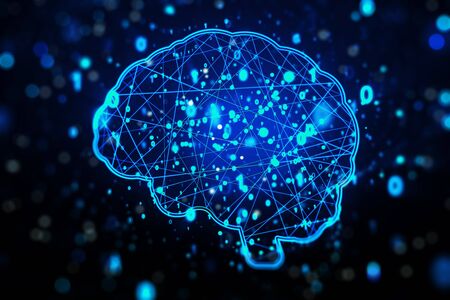 Artificial intelligence concept with a luminous silhouette of the human brain. 3D Renderingの写真素材