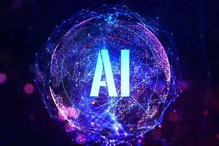 Abbreviation is Artificial Intelligence on a digital globe background. Machine learning concept. 3D Renderingの写真素材