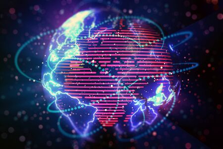 Creative Globe Hologram illustration with worldwide connections. Communications and global trading concept. 3D Renderingの写真素材