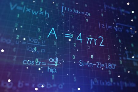 Abstract math formulas on a blue background. Education concept. 3D Renderingの写真素材