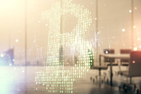 Bitcoin symbol on the background of the conference room, multi exposureの写真素材