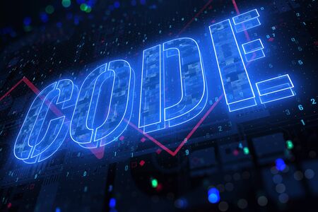 Digital Code word on blue background. 3D Renderingの写真素材