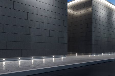 Abstract office building wall at night. 3D Renderingの写真素材