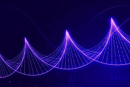 Glowing DNA symbol on blue background, closeup. 3D Renderingの写真素材