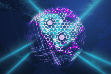 Digital globe on a blue background. 3D Rendering
