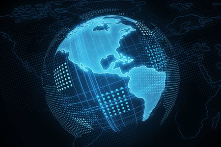 Digital map of North and South America on dark background. 3D Renderingの写真素材