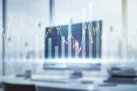 Abstract creative financial graph on modern laptop background, forex and investment concept....